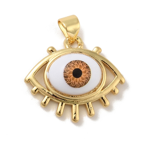 

PandaHall Brass Pendants, with Acrylic, Cadmium Free & Lead Free, Long-Lasting Plated, Evil Eye, Real 18K Gold Plated, Saddle Brown...