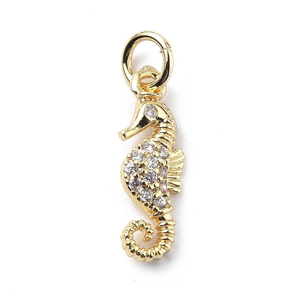 

PandaHall Brass Micro Pave Cubic Zirconia Charms, with Jump Ring, Sea Horse Charms, Real 18K Gold Plated, 16x5.5x2.5mm, Hole: 3.2mm..., Clear