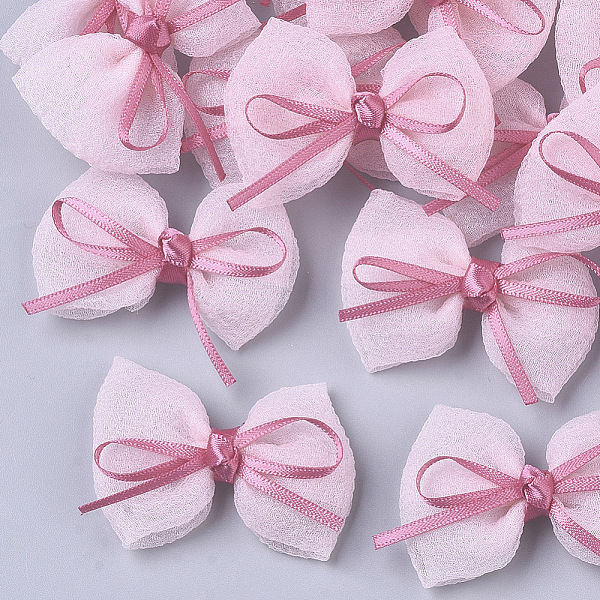 PandaHall Handmade Woven Costume Accessories, Bowknot & Hair Bows, Pink, 35~40x44.5~48x12~14mm Organza Bowknot Pink