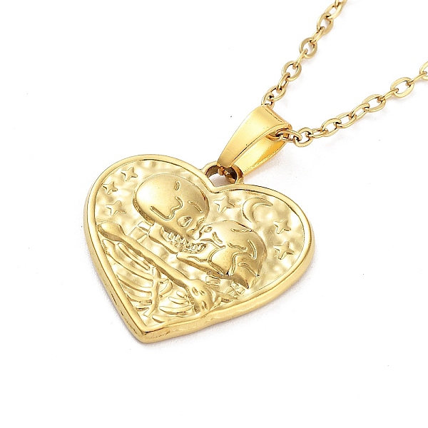

PandaHall Heart with Skull Lover 304 Stainless Steel Pendant Necklaces, Cable Chains Necklaces for Women, Real 18K Gold Plated, 15.75 inch...