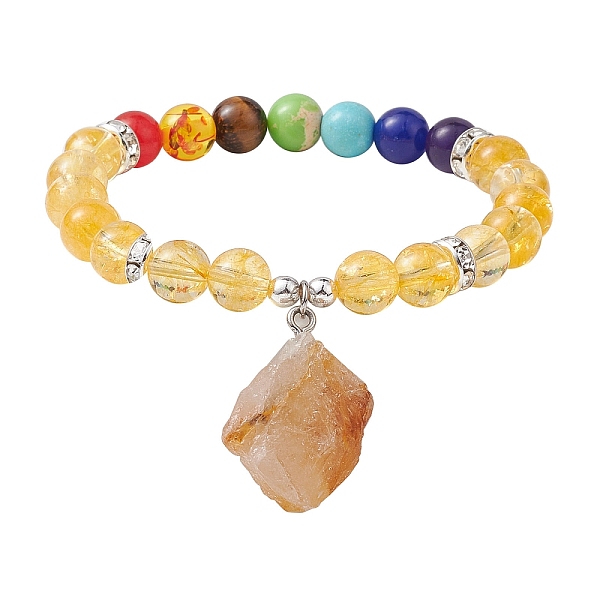 

PandaHall Raw Rough Natural Citrine Charm Bracelets, Chakra 8mm Round Gems Beaded Stretch Bracelets for Women Men, Inner Diameter: 2-1/2...