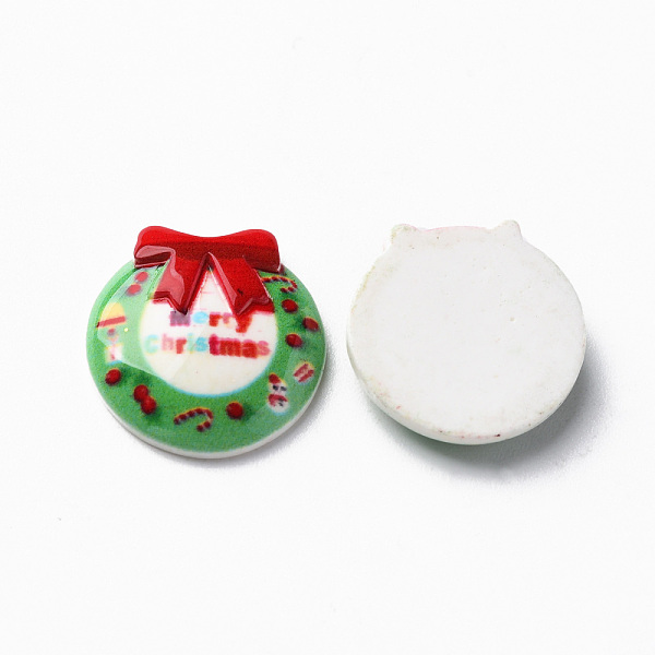

PandaHall Opaque Resin Cabochons, Christmas Style, Christmas Wreath, Green, 18.5x18x4.5mm Resin Flower Green