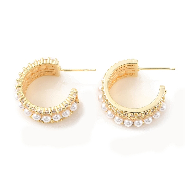 

PandaHall Plastic Pearl Beaded Half Round Stud Earrings with Clear Cubic Zirconia, Rack Plating Brass Jewelry for Women, Cadmium Free & Lead...