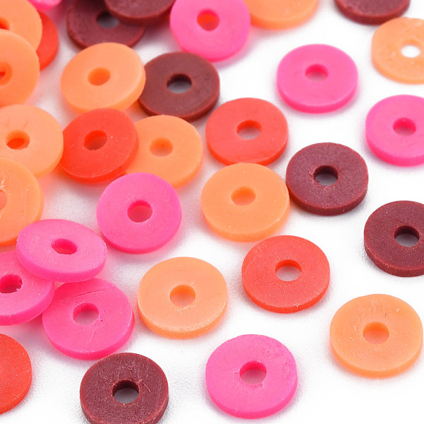 

PandaHall 4 Colors Handmade Polymer Clay Beads, Heishi Beads, Disc/Flat Round, Sandy Brown & Hot Pink & Coral & Brown, 8x0.5~1.5mm, Hole...
