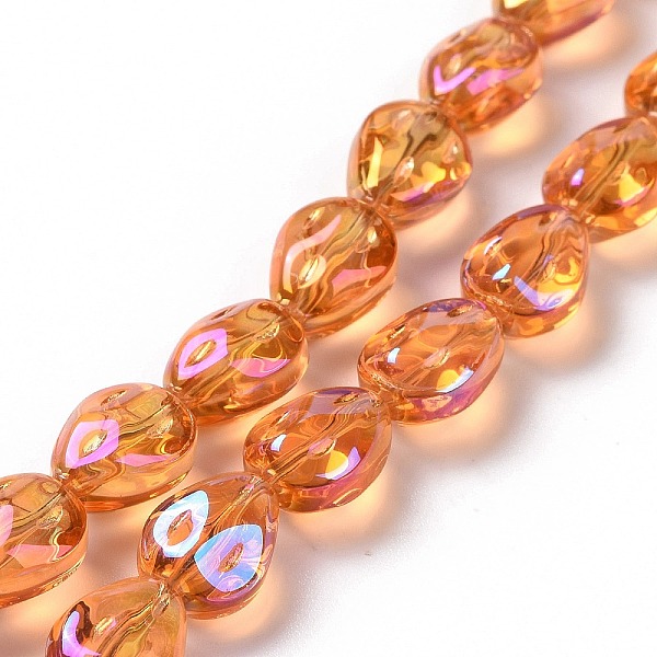 

PandaHall Transparent Electroplate Glass Beads Strands, Rainbow Plated, Teardrop, Dark Orange, 11x9x6.6mm, Hole: 1.1mm, about 55pcs/strand...