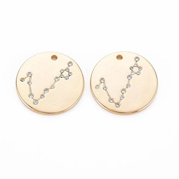 

PandaHall Brass Micro Pave Clear Cubic Zirconia Pendants, Nickel Free, Flat Round with Pisces Pattern, Real 18K Gold Plated, 19.5x2mm, Hole...
