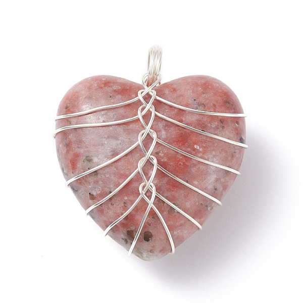 

PandaHall Natural Sesame Jasper Pendants, with Copper Wire, Heart, 34x30x18mm, Hole: 6mm Sesame Jasper Heart