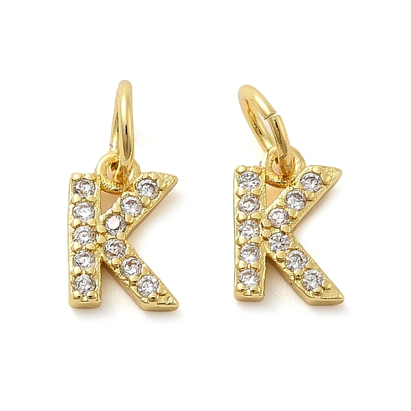 

PandaHall Brass Micro Pave Cubic Zirconia Pendants, with Jump Ring, Letter K, 8x5.5x1.5mm, Hole: 3.6mm Brass+Cubic Zirconia Letter K Clear