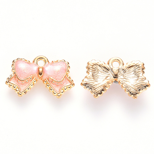 

PandaHall Alloy Enamel Pendants, Bowknot, Light Gold, Pink, 10x16x2mm, Hole: 1.4mm Alloy+Enamel Bowknot Pink