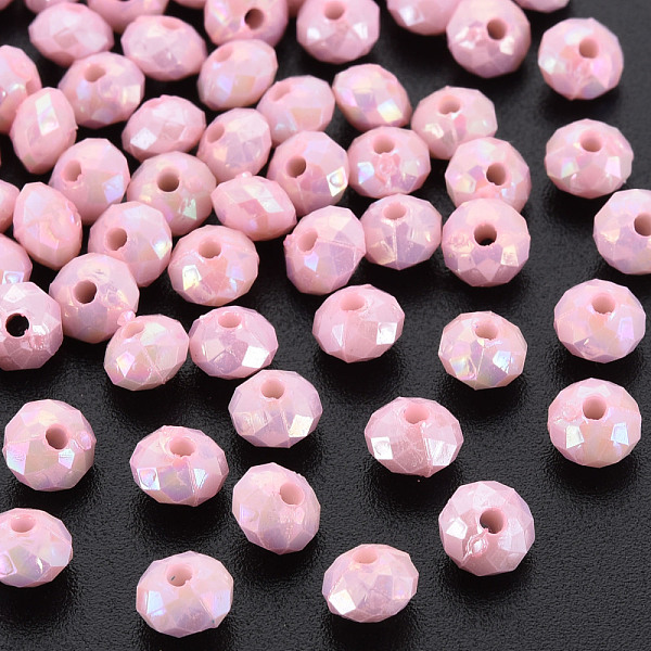 

PandaHall Opaque Acrylic Beads, AB Color Plated, Faceted Rondelle, Pink, 6mm, Hole: 1.5mm, about 6200pcs/500g. Acrylic Rondelle Pink