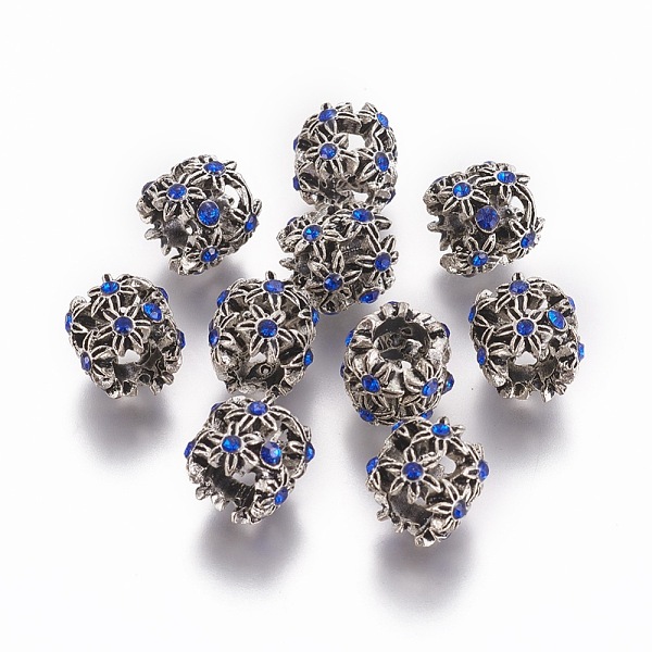 

PandaHall Tibetan Style Alloy European Beads, with Rhinestone, Flower, Antique Silver, Sapphire, 11x10mm, Hole: 5mm Alloy+Rhinestone Flower..., Blue