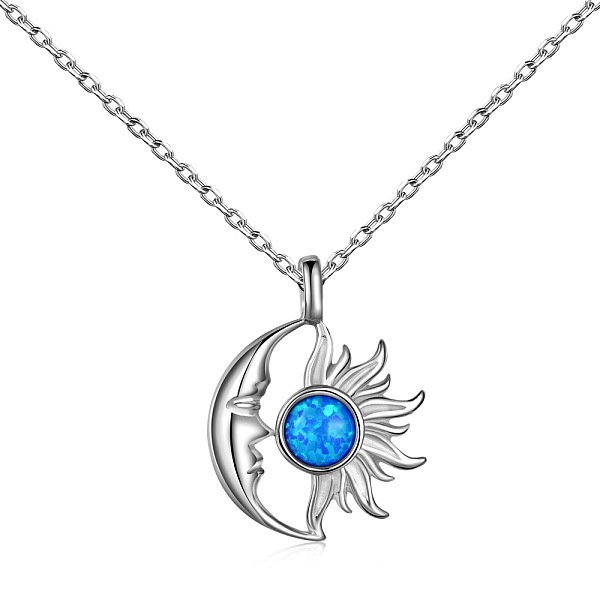 

PandaHall Moon & Sun Rhodium Plated 925 Sterling Silver Pendant Necklaces, with Synthetic Opal, Real Platinum Plated, 15.87 inch(40.3cm)...