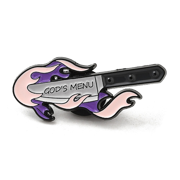 PandaHall Knife with Word God's Menu Enamel Pins, Black Alloy Brooches for Clothes Backpack Women, Light Grey, 16x36x1.3mm Alloy+Enamel...