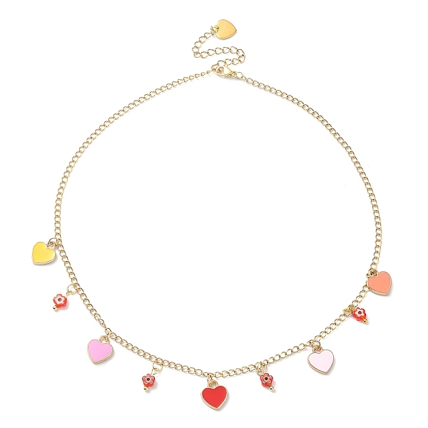 

PandaHall Alloy Heart & Millefiori Glass Flower Bib Necklace with Ion Plating(IP) Handmade 304 Stainless Steel Chains, Colorful, 15.87 inch...