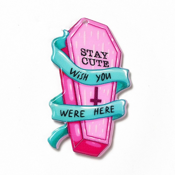 

PandaHall Halloween Printed Acrylic Pendants, Coffin, 49.5x28.5x2.3mm, Hole: 1.8mm Acrylic Others Pink