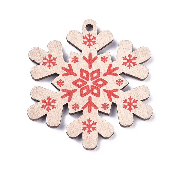 

PandaHall Poplar Wood Pendants, Snowflake, for Christmas, Dyed, BurlyWood, 50x44x2.5mm, Hole: 3mm Wood Snowflake Orange