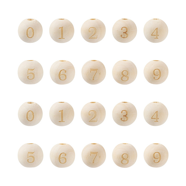 

PandaHall Craftdady 100Pcs 10 Styles Unfinished Natural Wood European Beads, Large Hole Beads, Laser Engraved Pattern, Round with Number...