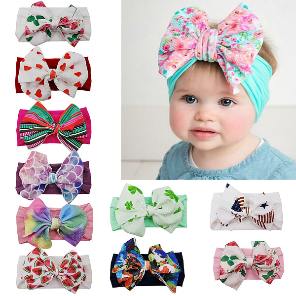 

PandaHall Nylon Elastic Baby Headbands, for Girls, Hair Accessories, Bowknot, Mixed Color, 160x80mm Nylon Multicolor