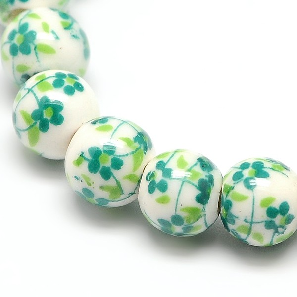 

PandaHall Handmade Flower Printed Porcelain Ceramic Beads Strands, Round, Light Sea Green, 6mm, Hole: 2mm, about 60pcs/strand, 13 inch...