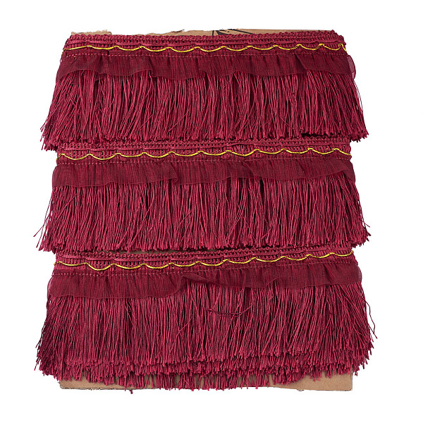 PandaHall Polyester Tassel Fringe Trimming, Curtain Decoration, Costume Accessories, Dark Red, 100x1mm, 12m/card Polyester Others