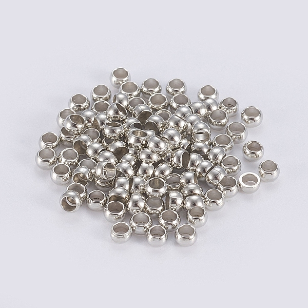 

PandaHall Brass Crimp Beads, Rondelle, Platinum, 4x1.5mm, Hole: 2.5mm, about 100pcs/bag Brass Rondelle