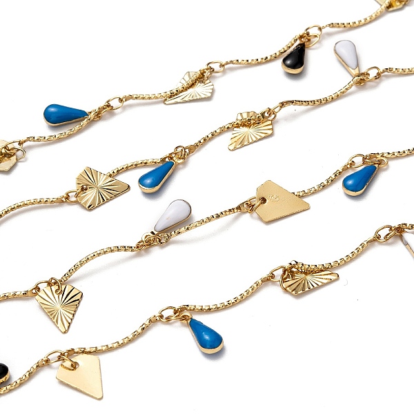 

PandaHall Handmade Brass Curved Bar Link Chains, with Enamel Charms and Spool, Long-lasting Plated, Soldered, Triangle & Teardrop, Golden...