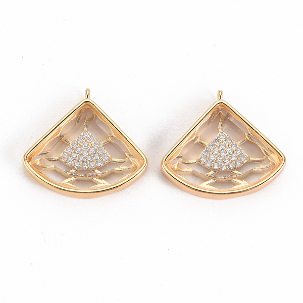 

PandaHall Brass Micro Pave Cubic Zirconia Pendants, with Glass, Nickel Free, Fan, Real 18K Gold Plated, 20.5x18x5mm, Hole: 1mm Brass+Glass..., Clear