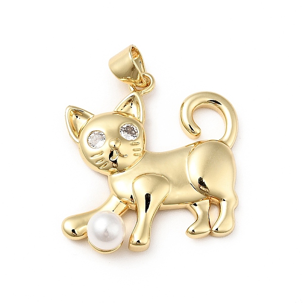 

PandaHall Rack Plating Brass Micro Pave Cubic Zirconia Pendants, with Acrylic Bead, Cadmium Free & Lead Free, Cat, Real 18K Gold Plated..., Clear