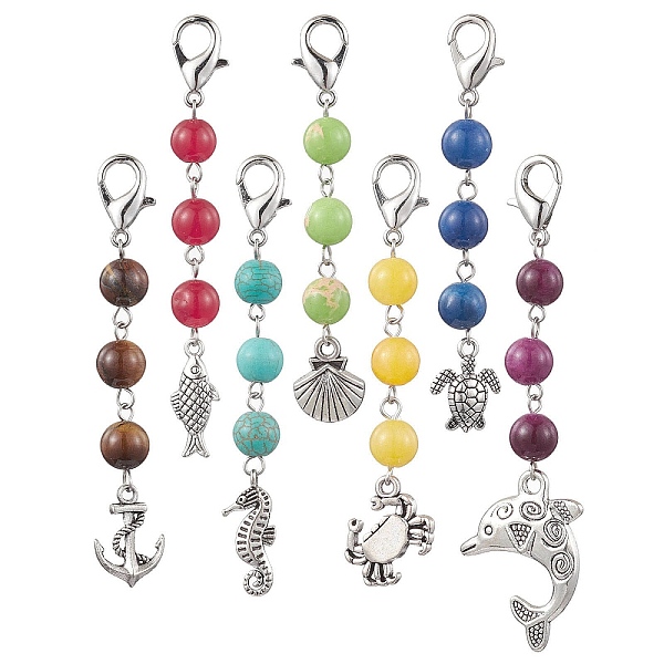 

PandaHall Alloy Pendant Decorations, with Natural & Synthetic Gemstone, Animal, Mixed Shapes, 68~83mm, 7pcs/set Alloy Mixed Shapes