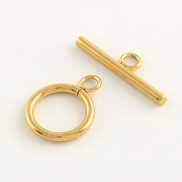 

PandaHall 304 Stainless Steel Ring Toggle Clasps, Real 24K Gold Plated, Ring: 19x14x2mm, Hole: 3mm, Bar: 24.5x7x2.5mmm, Hole: 3mm 304...