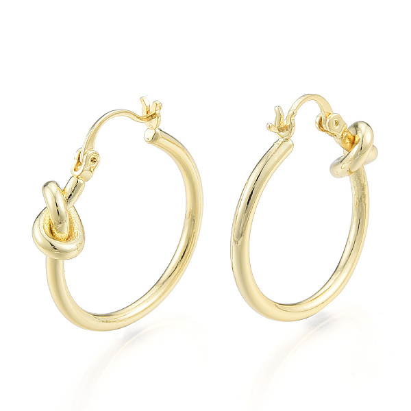 

PandaHall Brass Knot Hoop Earrings for Women, Nickel Free, Golden, 28x27x2~7.5mm, Pin: 0.7mm Brass Ring
