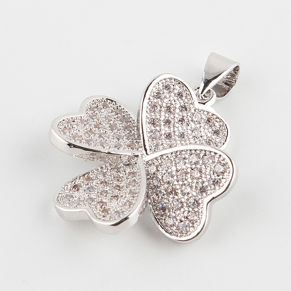 

PandaHall Clover Brass Micro Pave Cubic Zirconia Pendants, Platinum, 21x19x5mm, Hole: 4.5x3mm Brass+Cubic Zirconia Clover