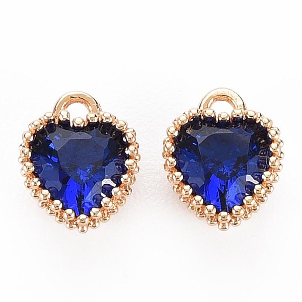 

PandaHall Brass Micro Pave Cubic Zirconia Charms, Nickel Free, Real 18K Gold Plated, Faceted Heart, Dark Blue, 8x6x3.5mm, Hole: 1mm...