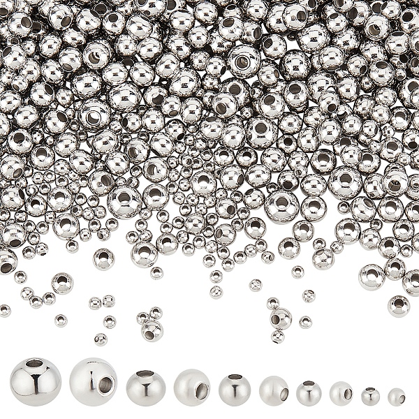 

PandaHall About 1050 Pcs Stainless Steel Beads, 5 Sizes Metal Spacer Beads Solid 304 Stainless Steel Rondelle Beads 3mm 4mm 5mm 6mm 8mm...