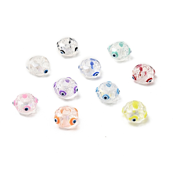 

PandaHall Transparent Glass European Beads, Large Hole Beads, with Enamel, Faceted, Rondelle with Evil Eye Pattern, Mixed Color, 14x8mm..., Multicolor