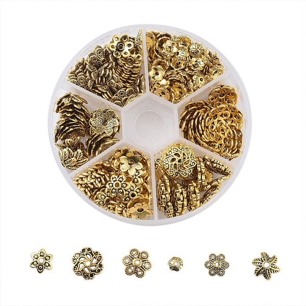 

PandaHall Tibetan Style Alloy Bead Caps, Flower, 6-Petal, Antique Golden, 8x2cm, about 355pcs/box Alloy