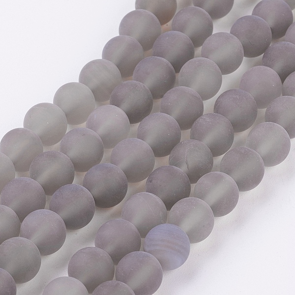

PandaHall Natural Grey Agate Bead Strands, Frosted, Round, 8mm, Hole: 1mm, about 49pcs/strand, 15.7 inch Grey Agate Round Gray