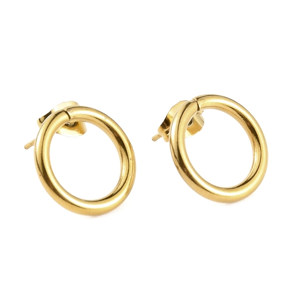 

PandaHall 304 Stainless Steel Ring Stud Earrings for Woman, Golden, 14x2mm, Pin: 0.6mm 304 Stainless Steel Ring