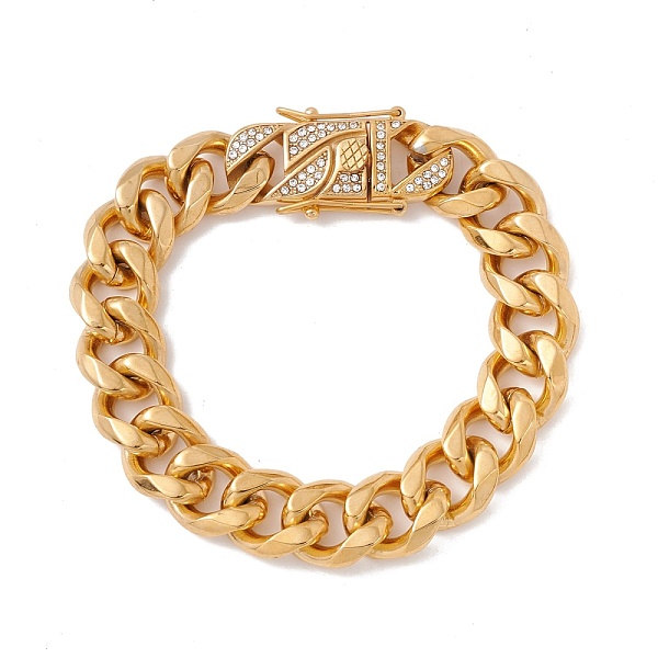 

PandaHall Ion Plating(IP) 304 Stainless Steel Curb Chains Bracelet with Crystal Rhinestone for Women, Golden, 8-7/8 inch(22.5cm) Rhinestone