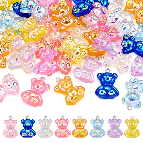 

PandaHall 48Pcs 8 Colors Electroplated Resin Pendants, Bear Charms, with Platinum Plated Iron Loops, Mixed Color, 25~26x18x8~9mm, Hole: 2mm..., Multicolor