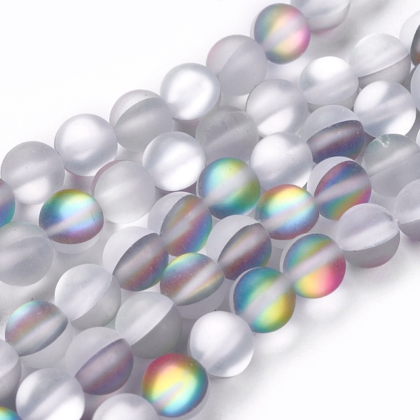 

PandaHall Synthetic Moonstone Beads Strands, Holographic Beads, Frosted, Round, 8mm, Hole: 1mm, about 45~47pcs/strand, 14~15 inch Moonstone...