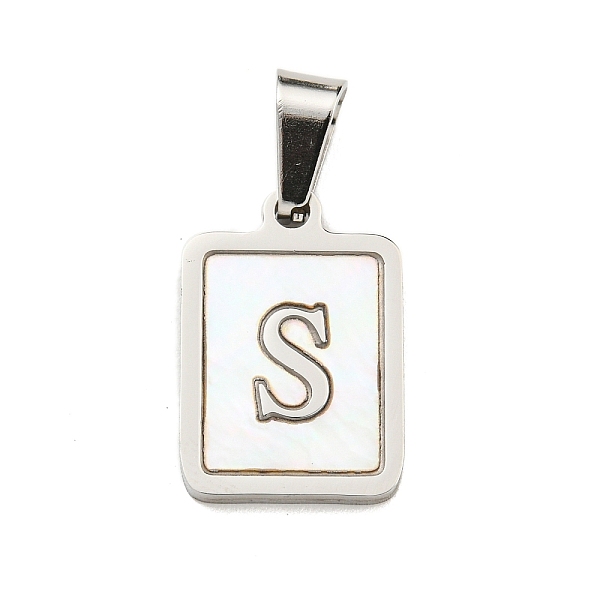 

PandaHall Vacuum Plating 304 Stainless Steel Pave Natural White Shell Pendants, Rectangle with Letter Charms, Stainless Steel Color, Letter...