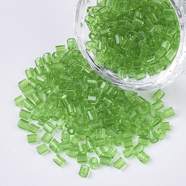 

PandaHall 6/0 Two Cut Glass Seed Beads, Hexagon, Transparent Colours, Lime Green, 3.5~5x3.5~4mm, Hole: 1mm, about 4500pcs/bag Glass Green