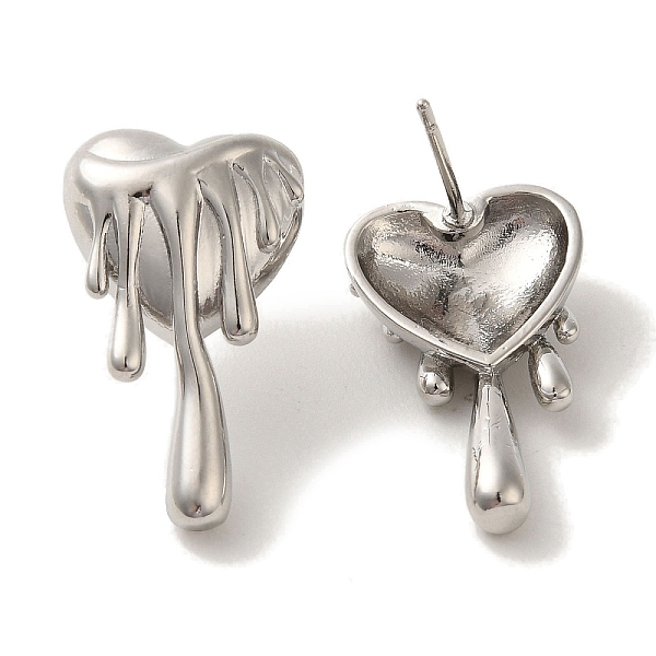 

PandaHall Rack Plating Brass Stud Earrings, Long-Lasting Plated, Lead Free & Cadmium Free, Heart, Platinum, 24.5x13mm Brass Heart