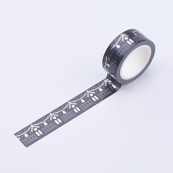 

PandaHall DIY Scrapbook Decorative Paper Tapes, Adhesive Tapes, Christmas Bell, Black, 15mm Paper Black