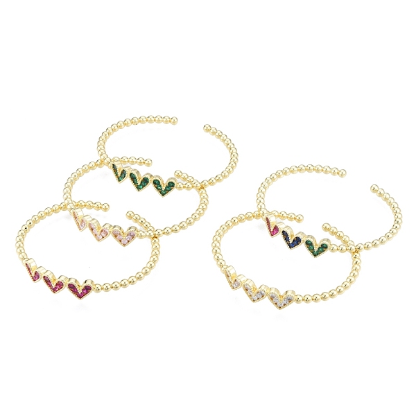 

PandaHall Cubic Zirconia Triple Heart Open Cuff Bangle, Real 18K Gold Plated Brass Jewelry for Women, Mixed Color, Inner Diameter..., Multicolor