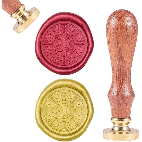 

PandaHall DIY Scrapbook, Brass Wax Seal Stamp and Wood Handle Sets, Moon, Golden, 8.9x2.5cm, Stamps: 25x14.5mm Brass