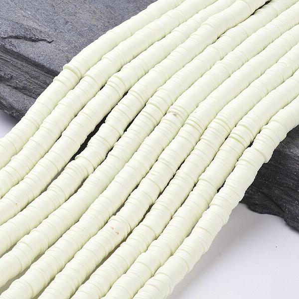 

PandaHall Handmade Polymer Clay Beads, Disc/Flat Round, Heishi Beads, Light Goldenrod Yellow, 8x0.5~1mm, Hole: 2mm, about 380~400pcs/strand...
