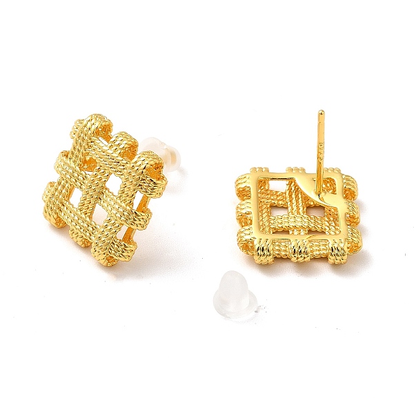 

PandaHall Brass Woven Rhombus Stud Earrings with 925 Sterling Silver Pins for Women, Golden, 16x16mm, Pin: 0.7mm Brass Rhombus