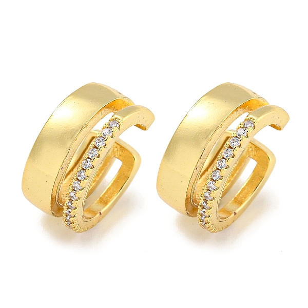 

PandaHall Brass Micro Pave Cubic Zirconia Cuff Earrings, for Women, Real 18K Gold Plated, 14x7mm Brass Clear